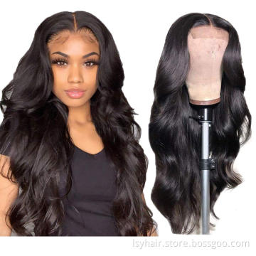 Factory wholesale price 100% Brazilian human hair woman wig natural color Body Wave 4*4 lace frontal wig with baby hair